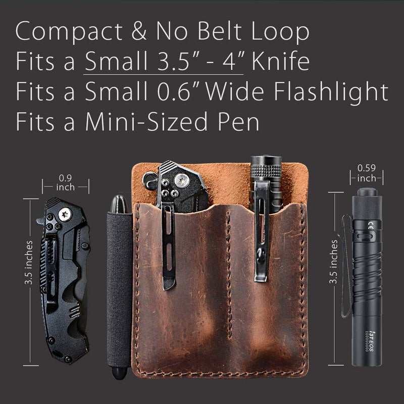 diodrio EDC Leather Pocket Organizer, Pocket Slip, Pocket Knife Pouch, EDC Carrier, with Pen Loop, Everyday Carry Organizers, Full Grain Leather. Chestnut. - Image 2
